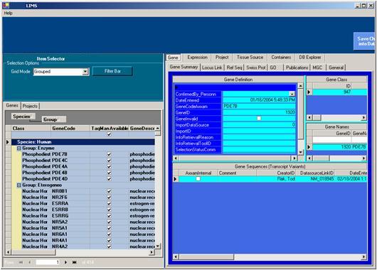 LIMS Client interface screen shot